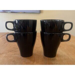 IKEA Black Coffee/Tea Cups/Mugs Stackable Square Handle 8 oz.—Set Of 4
